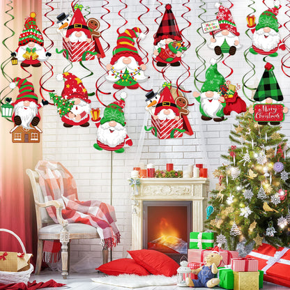 30 Pieces Christmas Hanging Swirls Decorations Gnomes Hanging Swirl, Xmas Holiday Birthday Party Decoration for Christmas Home Party Outdoor Indoor Decor Holiday Presents Baby Shower Supplies