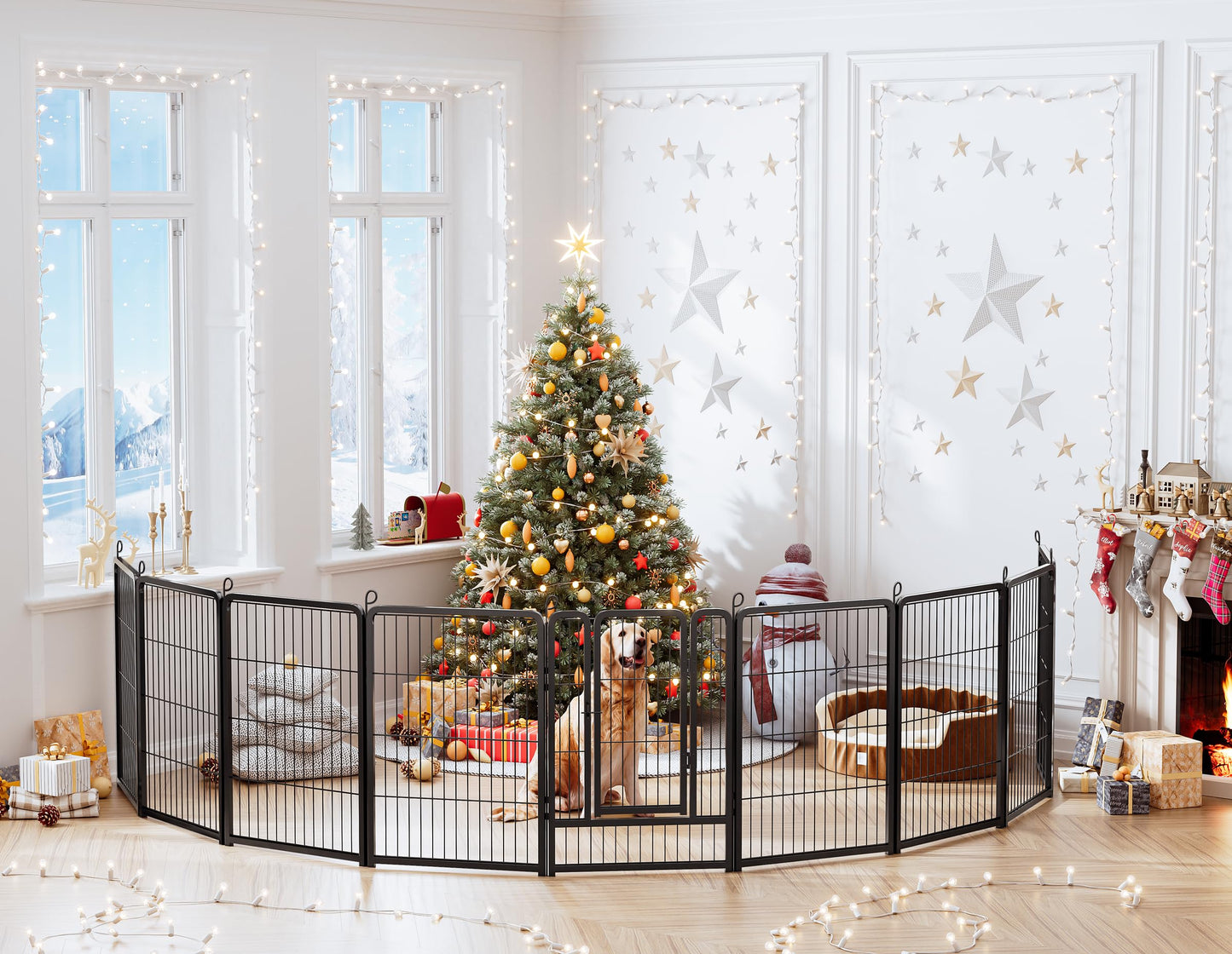 HOMIDEC Dog Pen, 8 Panel Puppy Pen with Door, High 80cm Indoor/Outdoor Pet Exercise Playpen, Portable Detachable Animal Run Enclosures for Dogs, Puppies, Cats, Rabbits and Other Animals (Black)