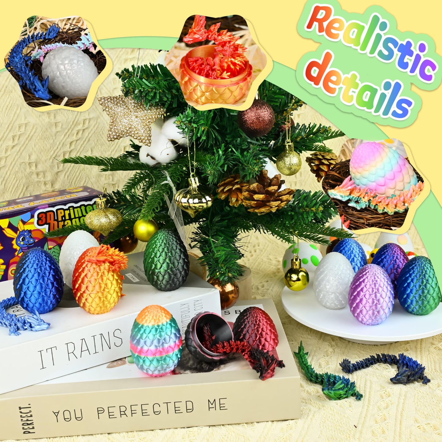 Impossmaker 3D Printed Mini Dragon Eggs Set with Dragon Inside, Articulated Crystal Fidget Toy, Cool Stuff Fun Gifts for Adults, Teens, Boy, Easter Basket Stuffers, 12PCS