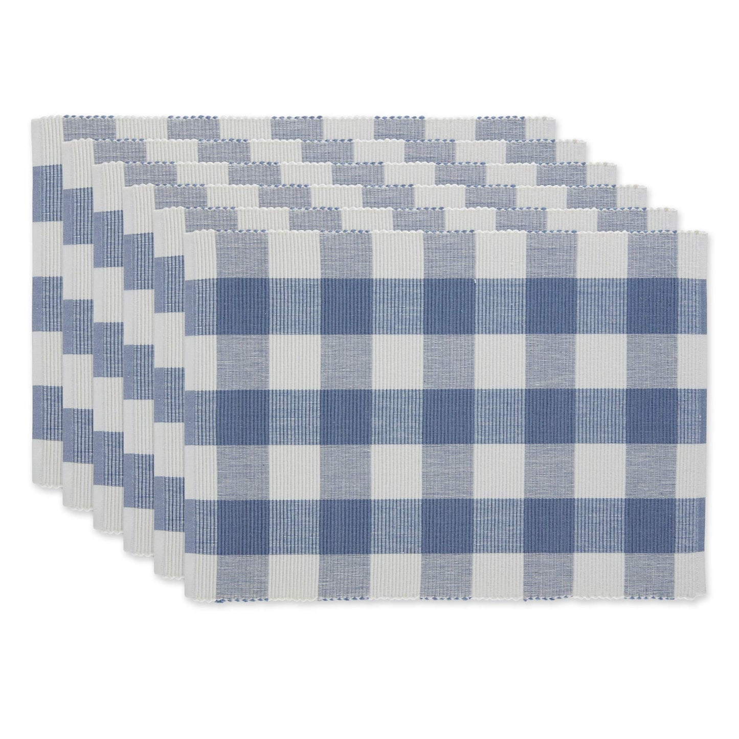 DII Buffalo Check Collection, Classic Farmhouse Tabletop Set, Placemat Set, 13x19, Stonewash Blue, 6 Piece