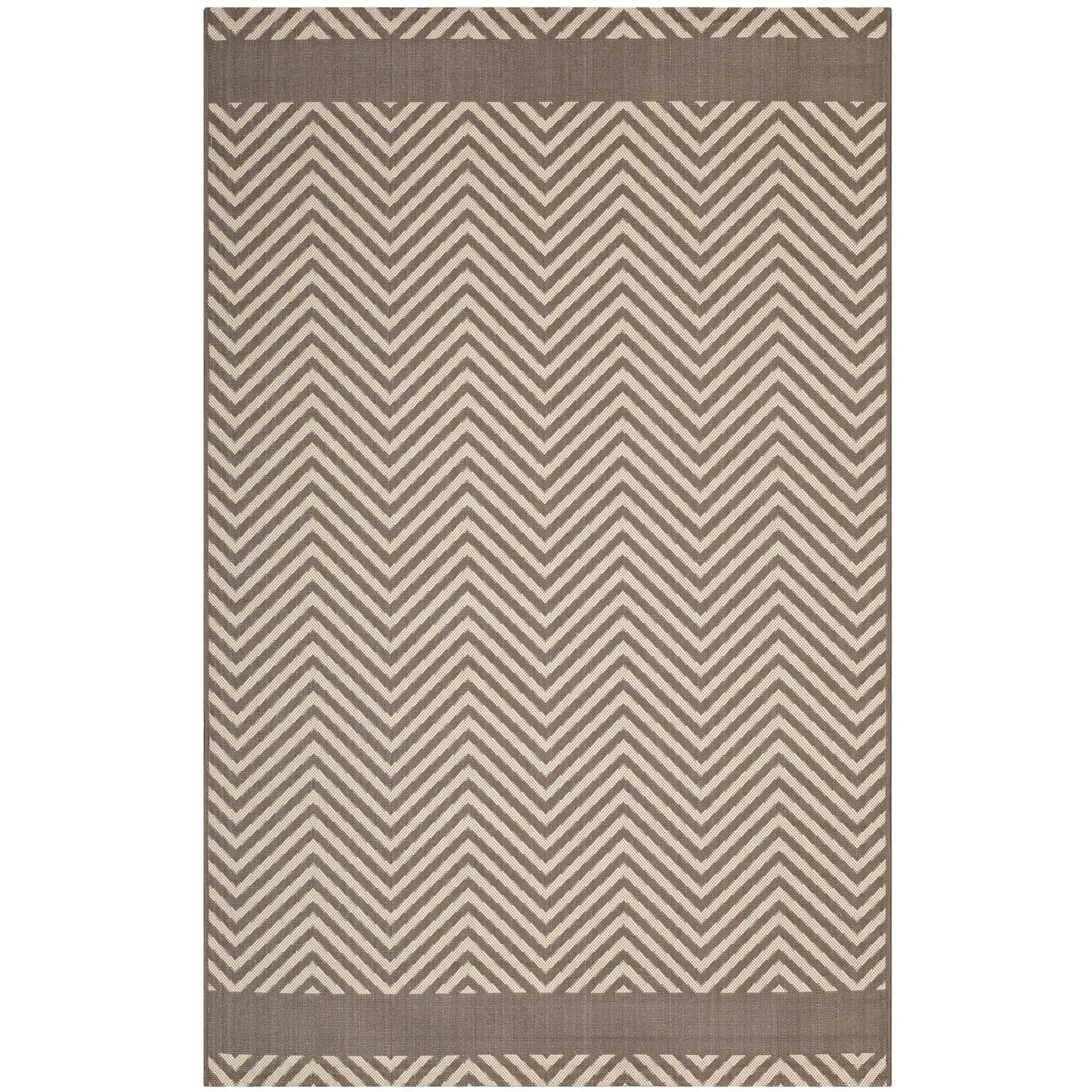 Modway Optica Chevron With End Borders 8x10 Indoor and Outdoor In Light and Dark Beige