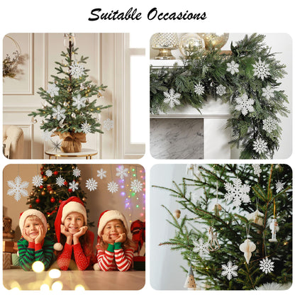 Crafare 48pcs White Plastic Glitter Snowflakes Hanging Ornaments for Christmas Tree Indoor Winter Wonderland Decor
