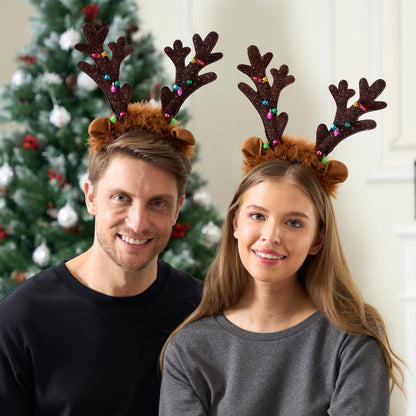 JOYIN Christmas 2PCS Light Up Cute Reindeer Headband Adult Kids Party Favor Supplies, Xmas Accessories for Christmas Holiday Parties, Annual Holiday, Photos Booth