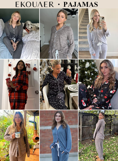 Ekouaer Christmas Sleepwear Two Piece Lounge Set for Women Cotton Sleep Top and High Waist Pants Matching Pajamas (Christmas Plaid,Medium)