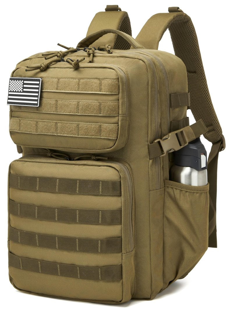 Wotony Military Tactical Backpack for Men Waterproof Daypack 3 Day Assault Pack Molle Bag with Water Bottle Holder (khaki, 35L)