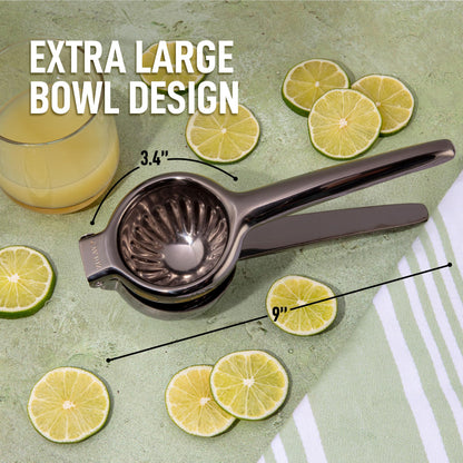 Zulay Lemon Squeezer Stainless Steel with Premium Heavy Duty Solid Metal Squeezer Bowl (Black Grip, Large)