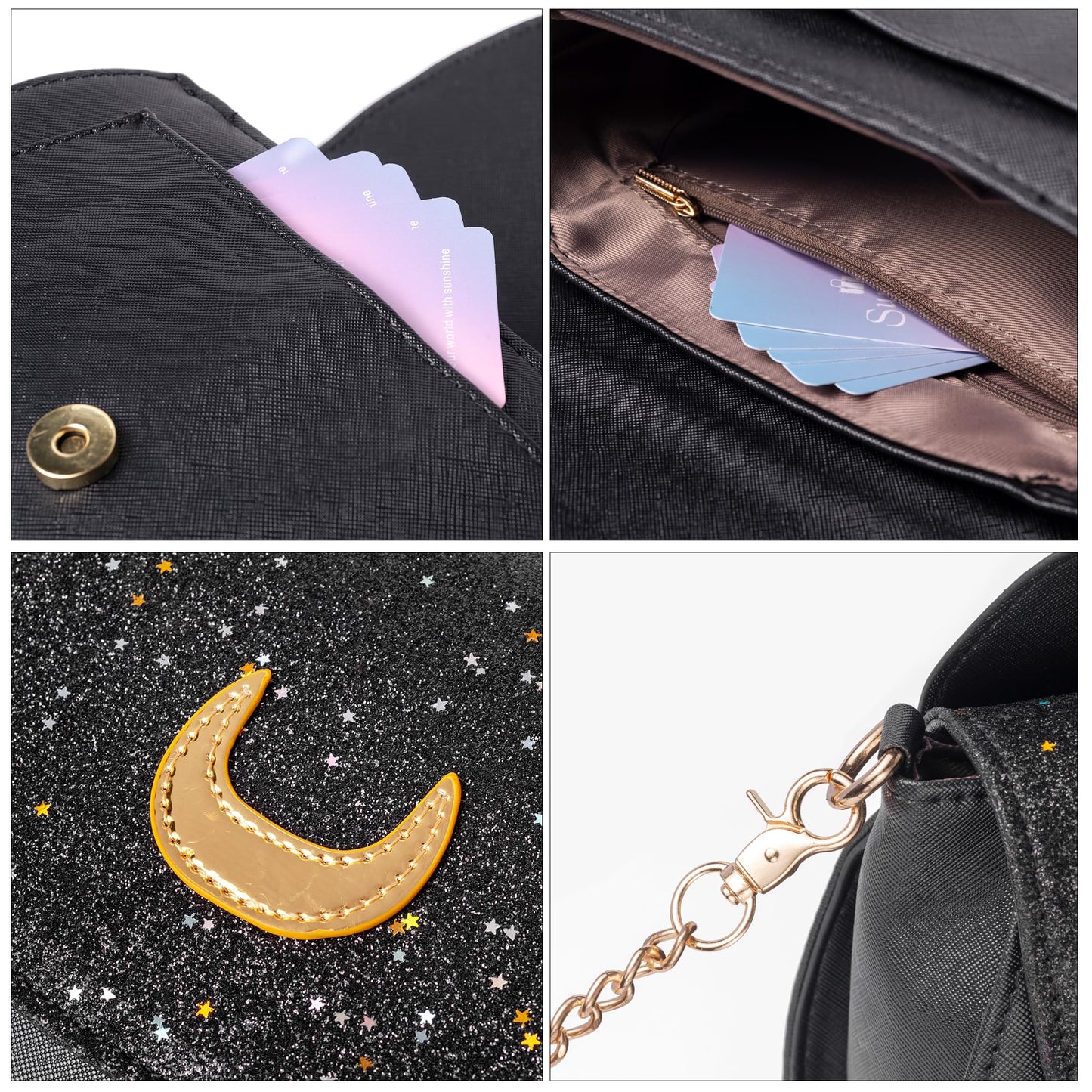 Sunwel Fashion Women Kawaii Anime Handbag Cosplay Gothic Crossbody Cat & Moon Purse Sequin Shoulder Bag