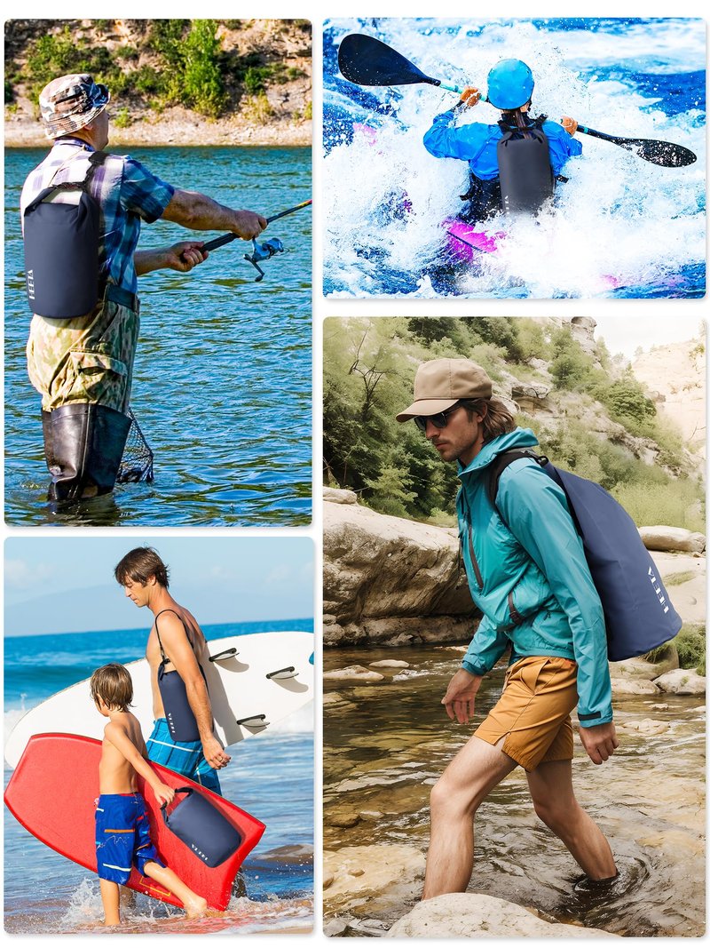 HEETA Waterproof Dry Bag for Women Men, Roll Top Lightweight Dry Storage Bag Backpack with Emergency Whistle for Travel, Kayaking, Boating, Camping, Beach, Cruise Ship Essentials (Dark Blue, 5L)