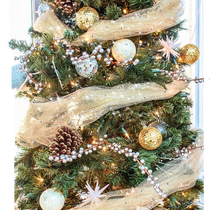 Glitter Tulle Rolls 6 Inch by 50 Yards Sparkling Tulle Fabric Sequin Ribbon Spool with Bow for Christmas Gift Wrapping DIY Tutu Table Skirt Halloween Decorations (Antique Gold)