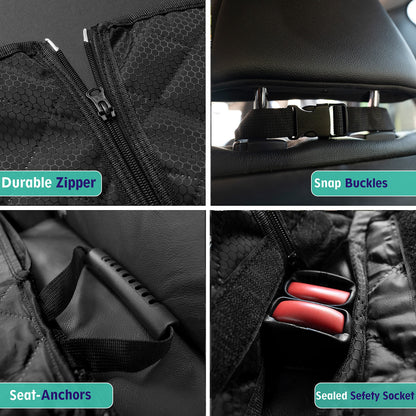 ipuppy Premium Waterproof Car Seat Cover/Protector for Dogs with Armrest Opening - Quilted, Scratch Proof and Non-Slip - Isofix-Compatible - 45 x 133cm (Black)