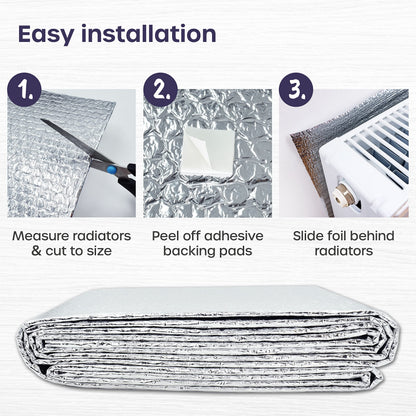Radiator Foil 5m x 60cm - 1 Pack Folded Radiator Reflector Panels for Enhance Heat Efficiency - Energy Saving Insulation Foil and Radiator Heat Deflector for Home Heating with Adhesive Pads