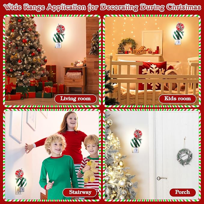 Christmas Red and Green Ball Night Light Plug-in, Glitter Ball Decor 120V C7 LED Nightlight for Bedroom, Bathroom, Kitchen, Hallway, Stairs
