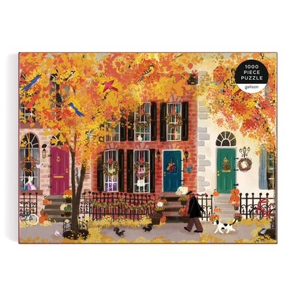 Galison Autumn in The Neighborhood 1000 Piece Puzzle from Galison - 27" x 20" Beautifully Illustrated Puzzle from Joy LaForme, Thick & Sturdy Pieces, Challenging Activity for Adults, Unique Gift Idea!