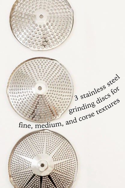 ExcelSteel Food Mill W/3 Grinding Sizes, 17" x 8.25" x 3.75", for Versatile Textures in Soups, Sauces, and Foods, Medium