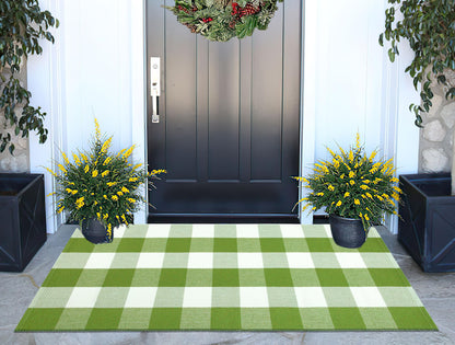 Green and White Buffalo Outdoor Rug 24''x51''Checkered Plaid Front Porch Rug Cotton Woven Machine Washable Door Mat Outdoor for Layered Doormat Hello Welcome Door Mat Kitchen Farmhouse Entryway