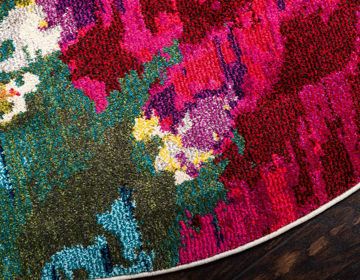 Unique Loom Estrella Collection Colorful, Abstract, Floral, Watercolors, Modern, Distressed Area Rug (6' 0 x 6' 0 Round, Multi/Pink)