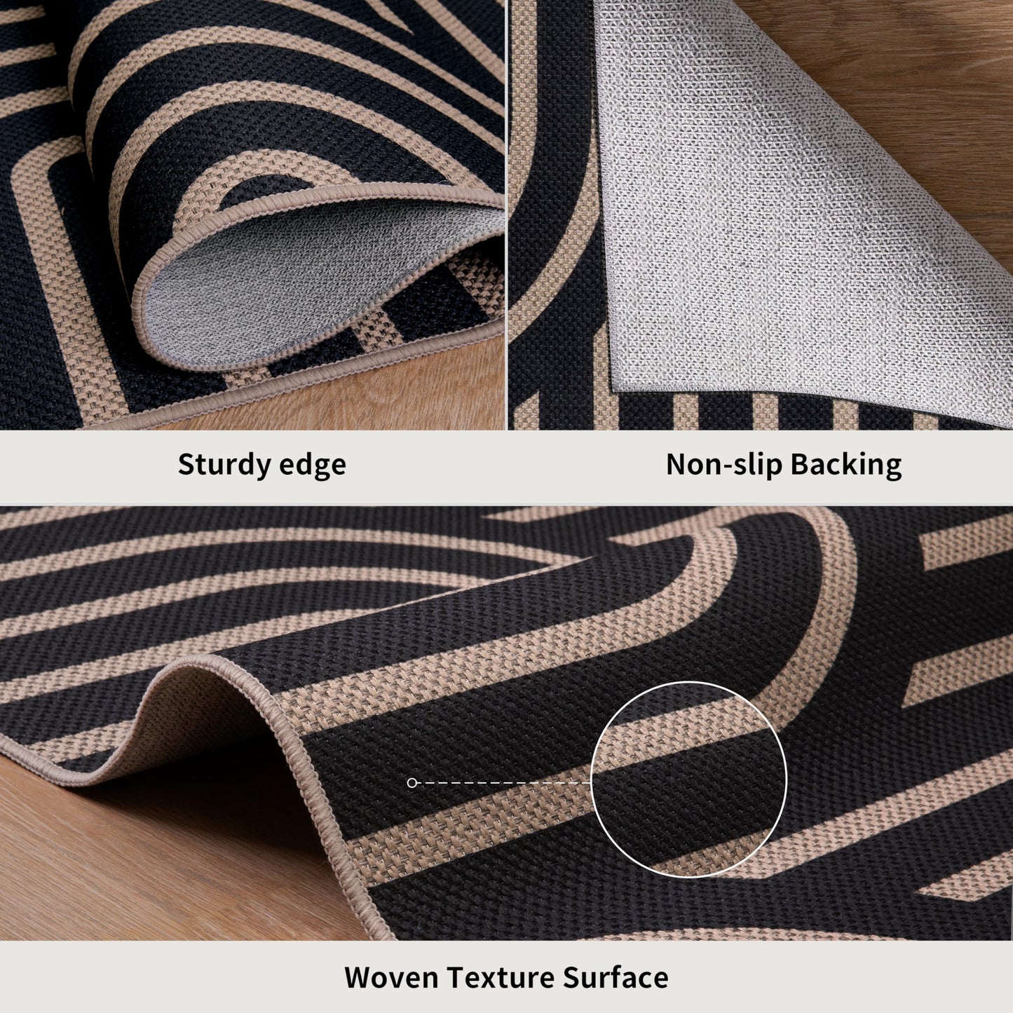 Tangsoo Modern Easy Jute Rug 5x7 Large Washable Area Rugs for Dining Room Table,Non-Slip Thin Black Indoor Outdoor Rug,Farmhouse Neutral Throw Mat for Living Room Backyard Patio Office Home Decor
