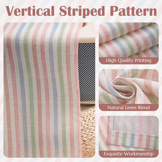 jinchan Striped Linen Kitchen Curtains 36 Inches Christmas Tier Curtains Farmhouse Modern Cafe Style Small Window Treatments Airy Light Filtering Rod Pocket for Living Room Bathroom 2 Panels Candy