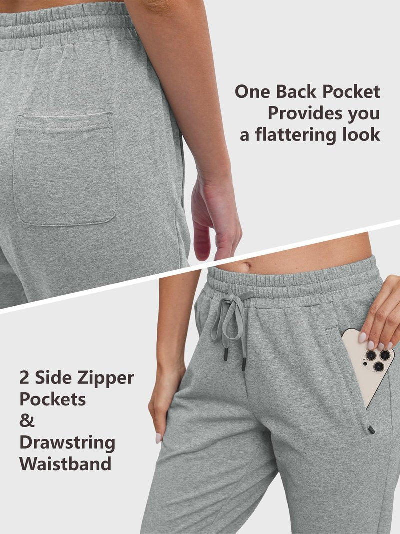 SEVEGO Women's Sweatpants Tall Cotton Yoga Lounge Casual Open Bottom Soft Workout Zipper Pocket Joggers,36",Light Grey,XXL