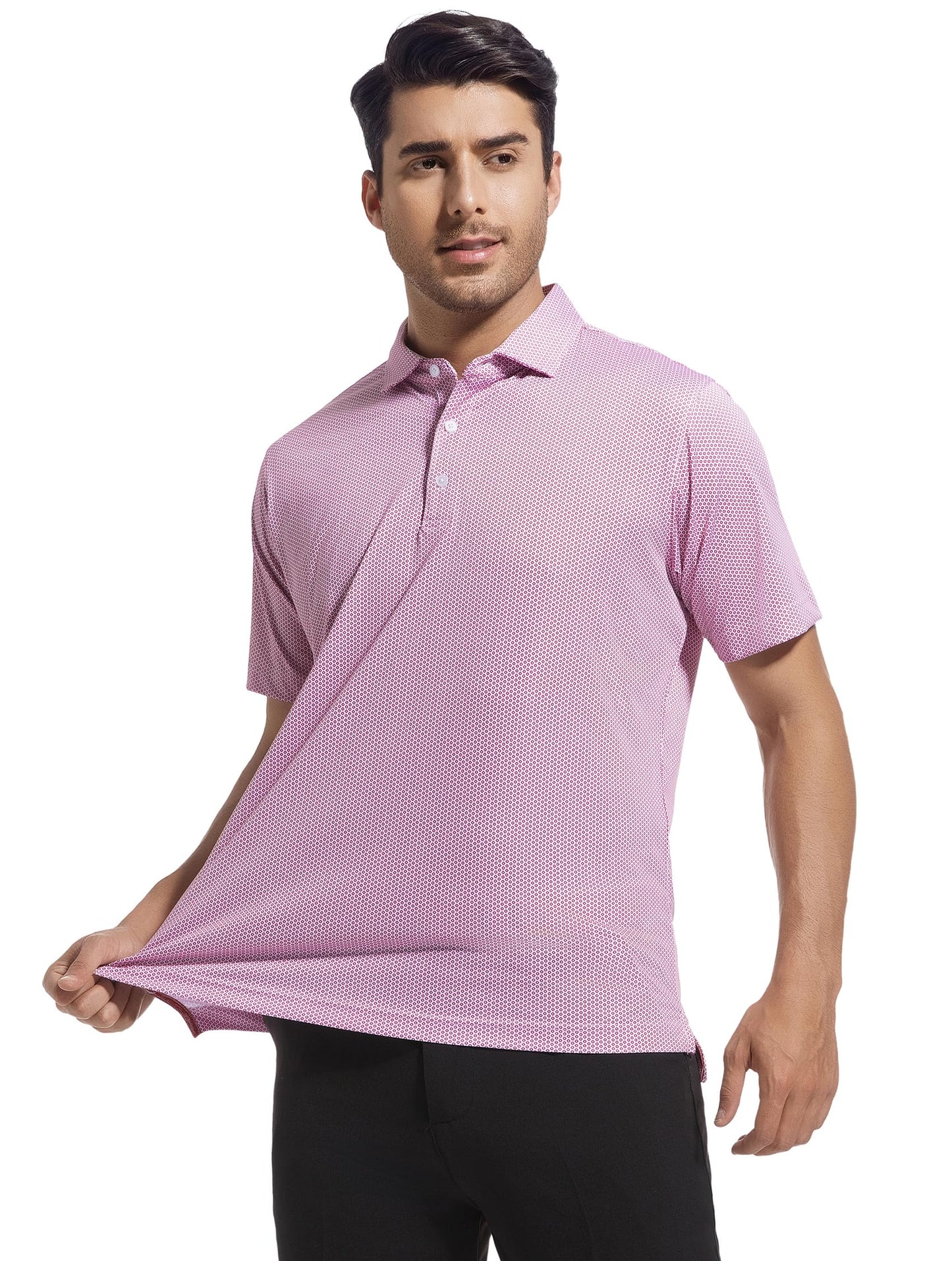 Esabel.C Mens Golf Shirts Print Moisture Wicking Short Sleeve Performance Dry Fit Stretch Active Polo Shirts for Men,Burgundy,XL
