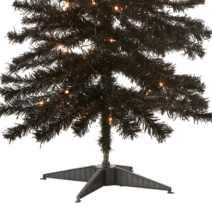 National Tree Company Pre-Lit Artificial Christmas Tree, Black Tinsel, White Lights, Includes Stand, 4 feet