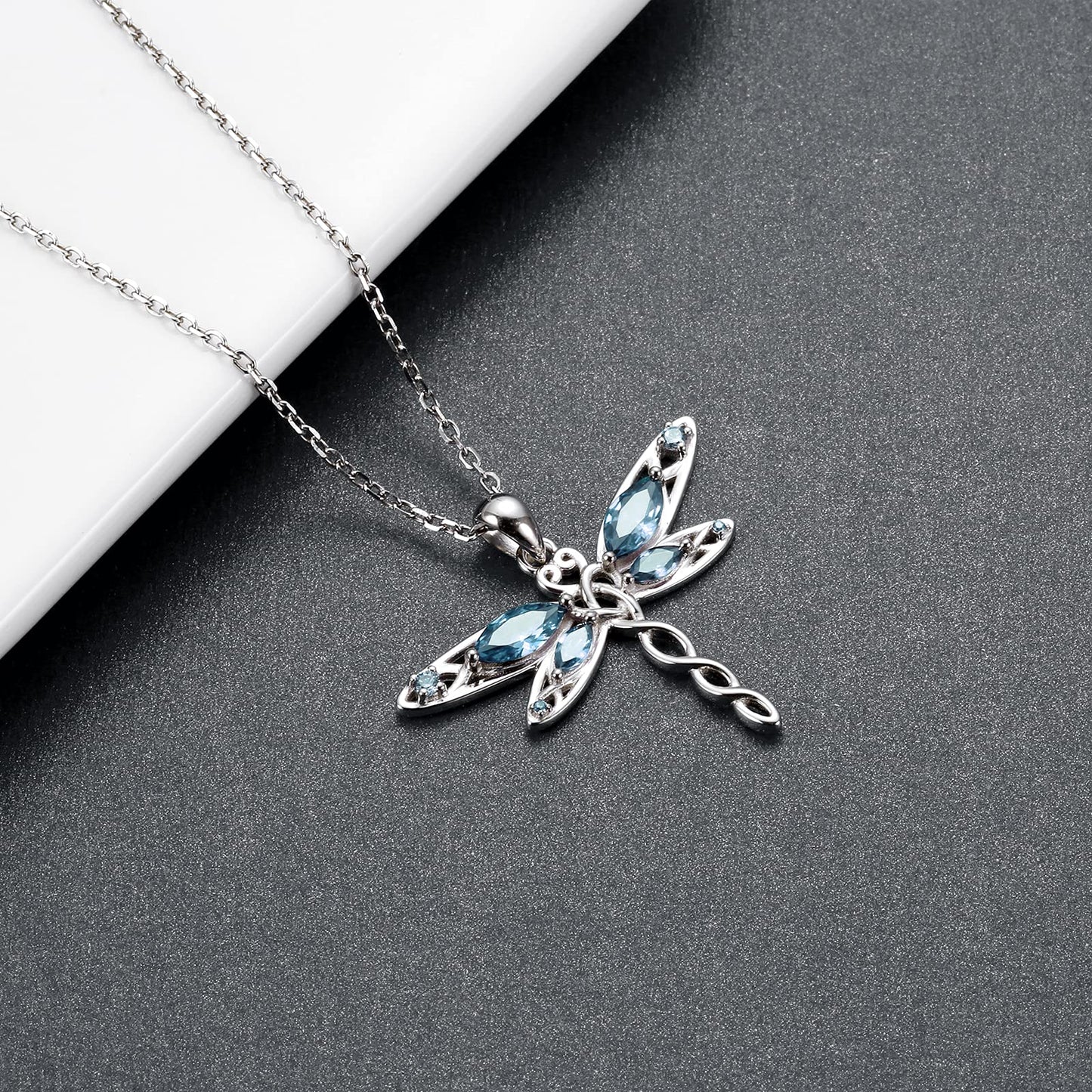 MANBU Sterling Silver Dragonfly Necklace Bracelet for Women Celtic Infinity Dragonfly Pendant Christmas Jewelry Gifts for Nature Lovers (blue dragonfly)
