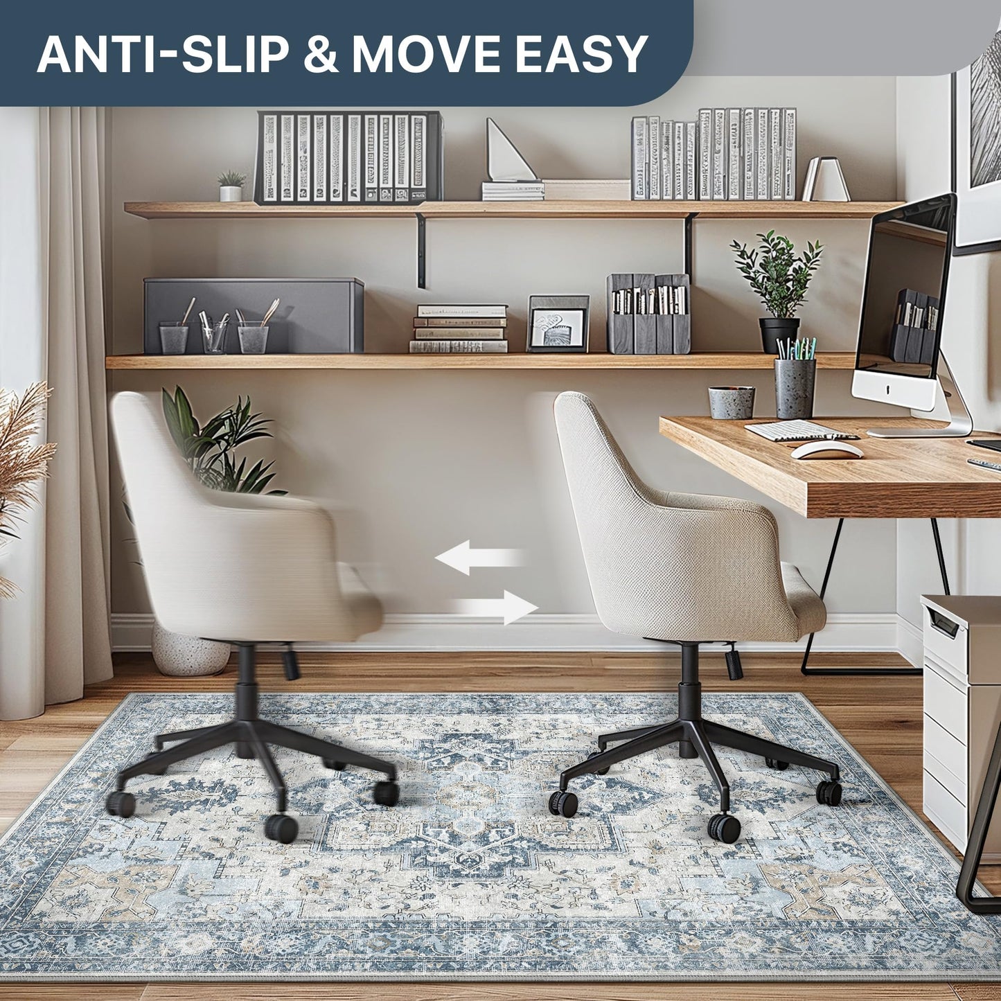 36"x48" Office Chair Mat for Hardwood Tile Floor, Under Desk Carpet Protector for Rolling Computer Chair Mat, Machine Washable Area Rug, Anti-Slip 1/5" Thick Low Pile Thin Vinyl Floor Mat, Blue