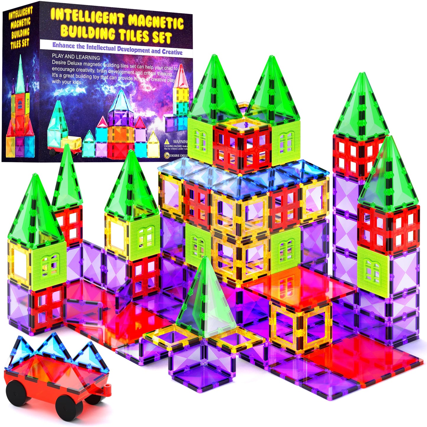 Desire Deluxe Magnetic Building Blocks Tiles STEM Toy Set 57PC – Kids Learning Educational Construction Toys for Boys Girls Present Age 3 4 5 6 7 Year Old - Gift