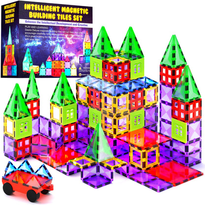 Desire Deluxe Magnetic Building Blocks Tiles STEM Toy Set 57PC – Kids Learning Educational Construction Toys for Boys Girls Present Age 3 4 5 6 7 Year Old - Gift