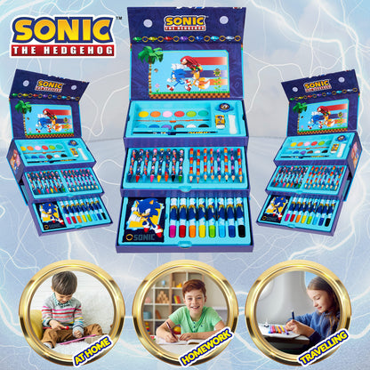 Sonic The Hedgehog Art Set for Girls Boys Colouring Sets for Children 40 Plus Pieces Travel Set Carrying Handle Painting Sets for Children Art Supplies Gifts for Boys