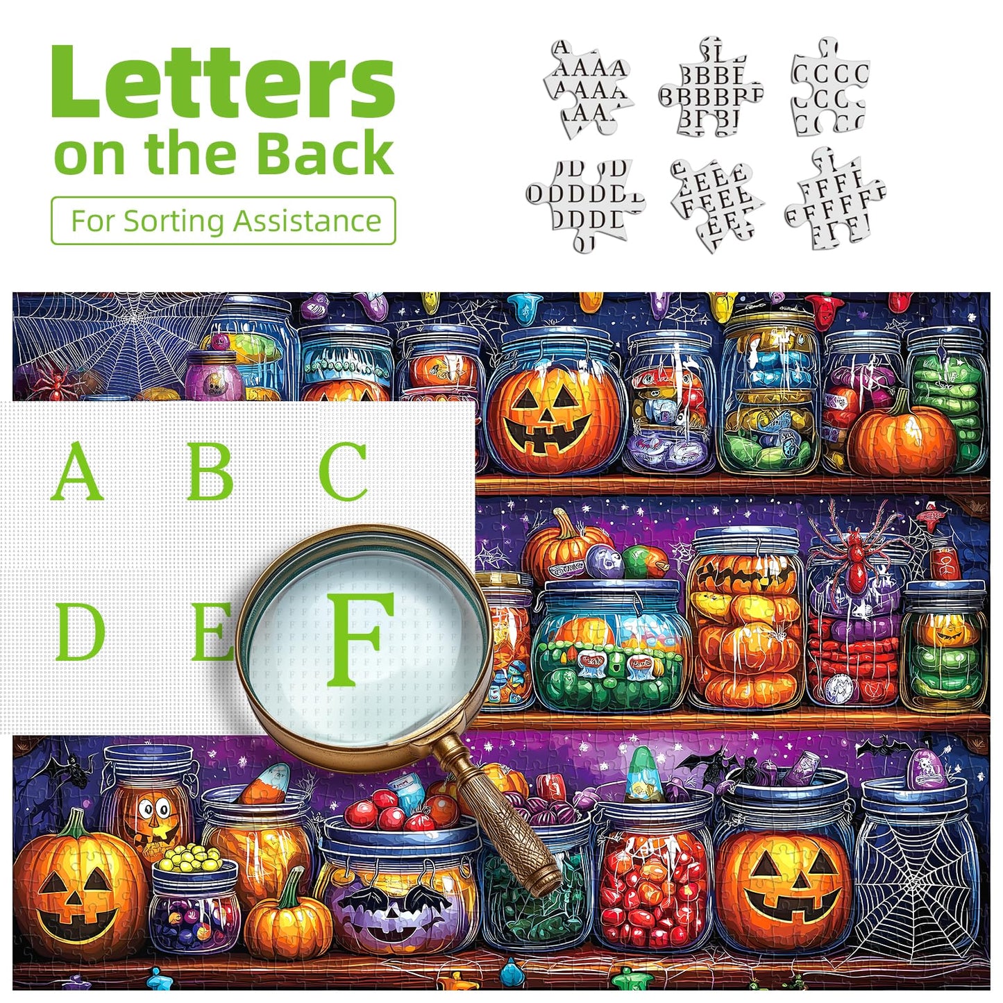 Halloween 1000 Piece Puzzles for Adults, Halloween Spider Candy Jar for Adults, Hard Challenge Art Jigsaw Puzzles, for Gifts Birthday Party Games Family, 27.5 * 19.7 inch Dust Free Puzzle