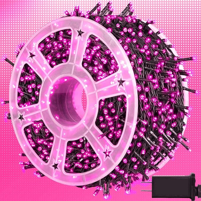 500 LED Pink Christmas Lights,164 FT Outdoor Fairy Lights Plug in, Pink String Lights with 8 Twinkle Modes for Indoor Outdoor Bedroom, Yard, Wedding, Valentines Day Decoration
