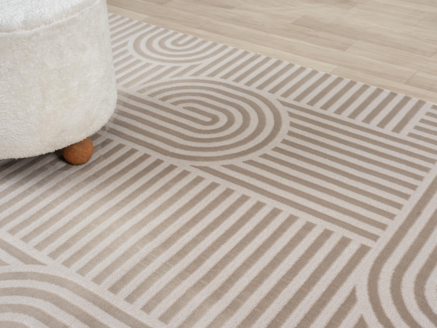 RUGGERRUGS Annabel Modern Geometric Area Rug for Living Room, 5x7 Contemporary Arched Linear Beige Neutral Rug, Stain Resistant Non-Shedding Carpet for Bedroom, Dining Room or Kitchen (5' x 7', Beige)
