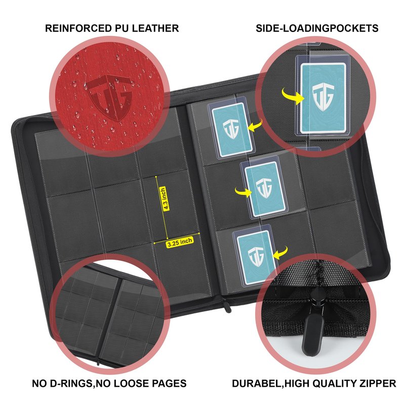 Toploader Binder,Holds 216 Toploaders,9 Pocket Top Loader Binder with Sleeves for 3"x4" Rigid Toploaders Hard Cases,Top loader Binders for TCG, MTG Card Binder, Trading Cards Binder (RED)