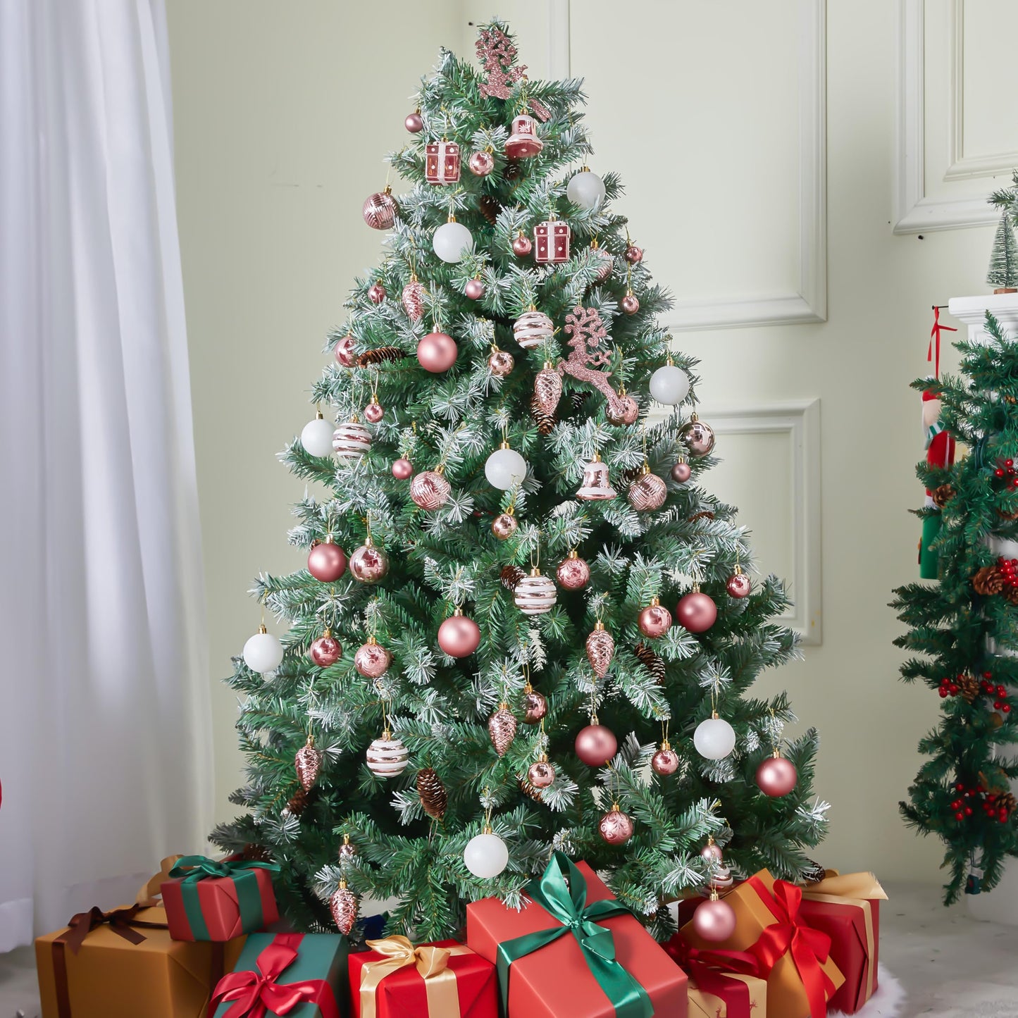 Joiedomi 66 Pcs Christmas Balls Ornaments Set, Pink Shatterproof Plastic Christmas Tree Ornaments for Xmas Hanging Decoration, Holiday Party Decoration