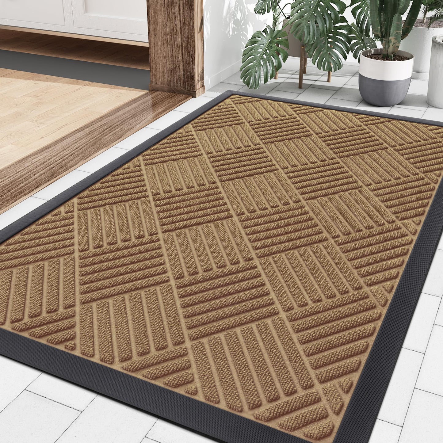 Smiry Front Door Mat Outside Entrance, Heavy Duty Outdoor Indoor Natural Rubber Doormat, Non Slip, Trap Dirt and Moisture, Easy Clean, Low Profile Patio Porch Entryway Mat, 35x23, Coffee