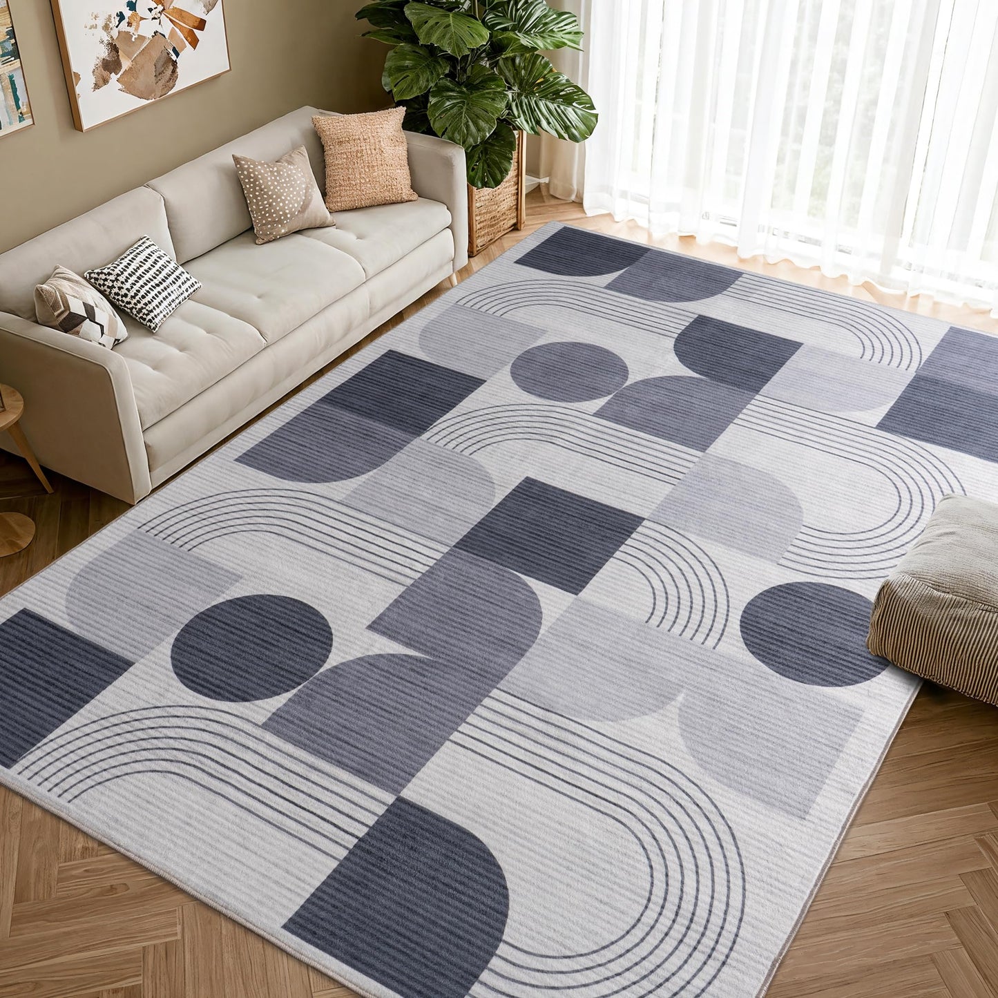 QDUIDU Large Machine Washable 4x6 Area Rug, Soft Modern Geometric Abstract Grey Rugs for Bedroom Living Room, Non-Shedding Faux Wool Indoor Throw Floor Carpet for Office Entryway Dining Room Decor