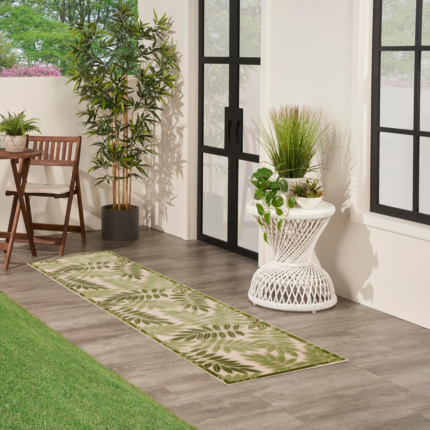 Nourison Home Aloha Ivory Green 2' x 6' Area Rug - Easy Clean, Non Shedding, Bed Room, Living Room, Dining Room, Kitchen (6' Runner)