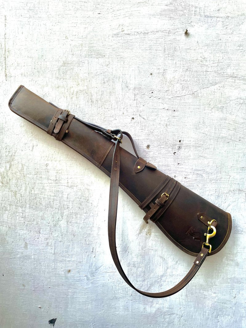 ZOLO LEATHERS Western Hardwax Leather Shooting Gun Cover Shotgun Case Leather Rifle Scabbard with Adjustable Shoulder Strap (Vintage Brown)