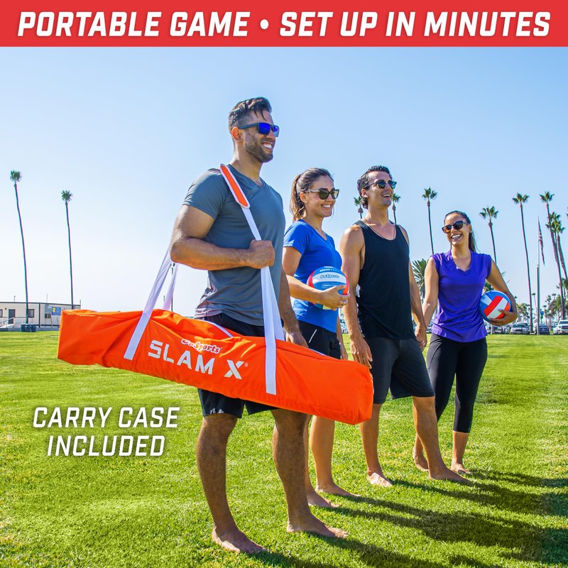 GoSports Slam X Huge 21 ft x 21 ft 4 Way Volleyball Game Set - Ultimate Backyard & Beach Game for All Skill Levels
