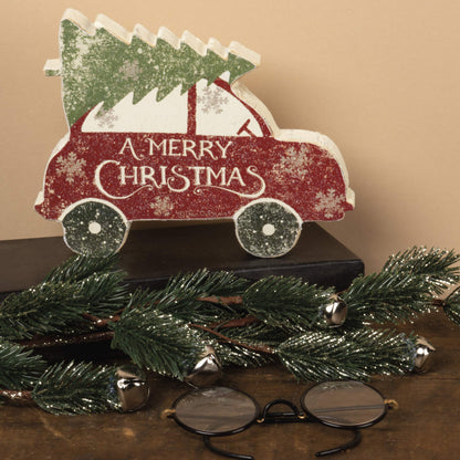 Primitives by Kathy Rustic Car with Tree Chunky Sitter Christmas Sign
