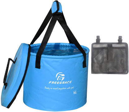 Freegrace Premium Collapsible Bucket - Multifunctional Folding Bucket - Perfect Gear for Camping, Hiking & Travel (Blue, 10L(Upgraded))