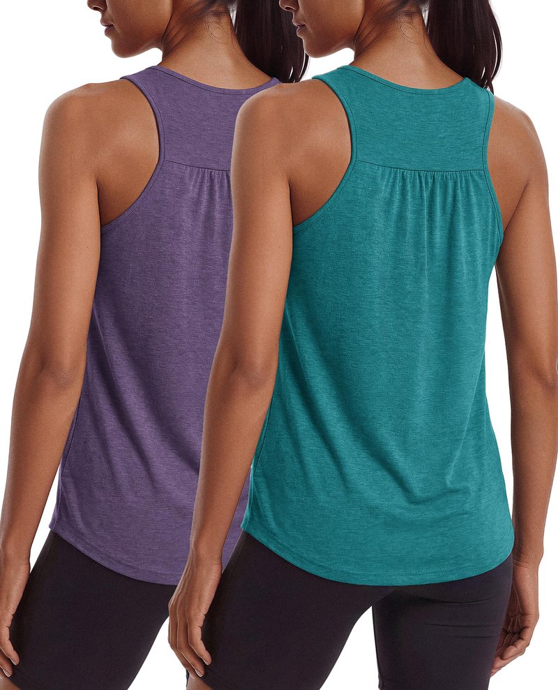 PINSPARK Womens Workout Tops Loose Fit Athletic Running Top Moisture Wicking Racer Back Tennis Tank Flowy Summer Exercise Shirts,Purple/Green Jade 3XL