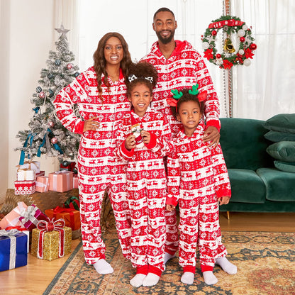 PopReal Christmas Pajamas for Family Onesies Plus Size and Dog, Matching PJs Hoodie Sleeper Snowflake Plush Cozy Warm