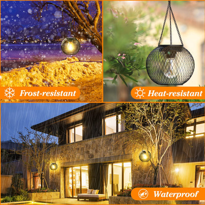 KagoLing Solar Lanterns, 2 Pack Solar Lantern Outdoor Garden with IP65 Waterproof Hanging Lights Auto On Off Metal Yard Art Garden Lights for Patio Lawn Table Fence Ornaments Warmwhite