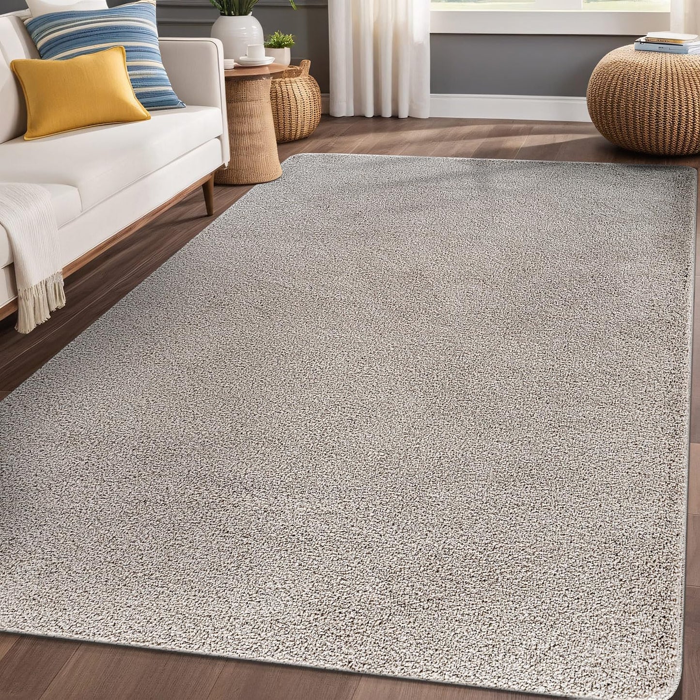 Luul Home Non Slip Solid Area Rug Gray 5x7 Rubber Back Soft Rugs for Living Room Kitchen Bedroom and Hallway Stain Resistant Washable Easy Cleaning Non Shedding Carpet Gray 5 x 7