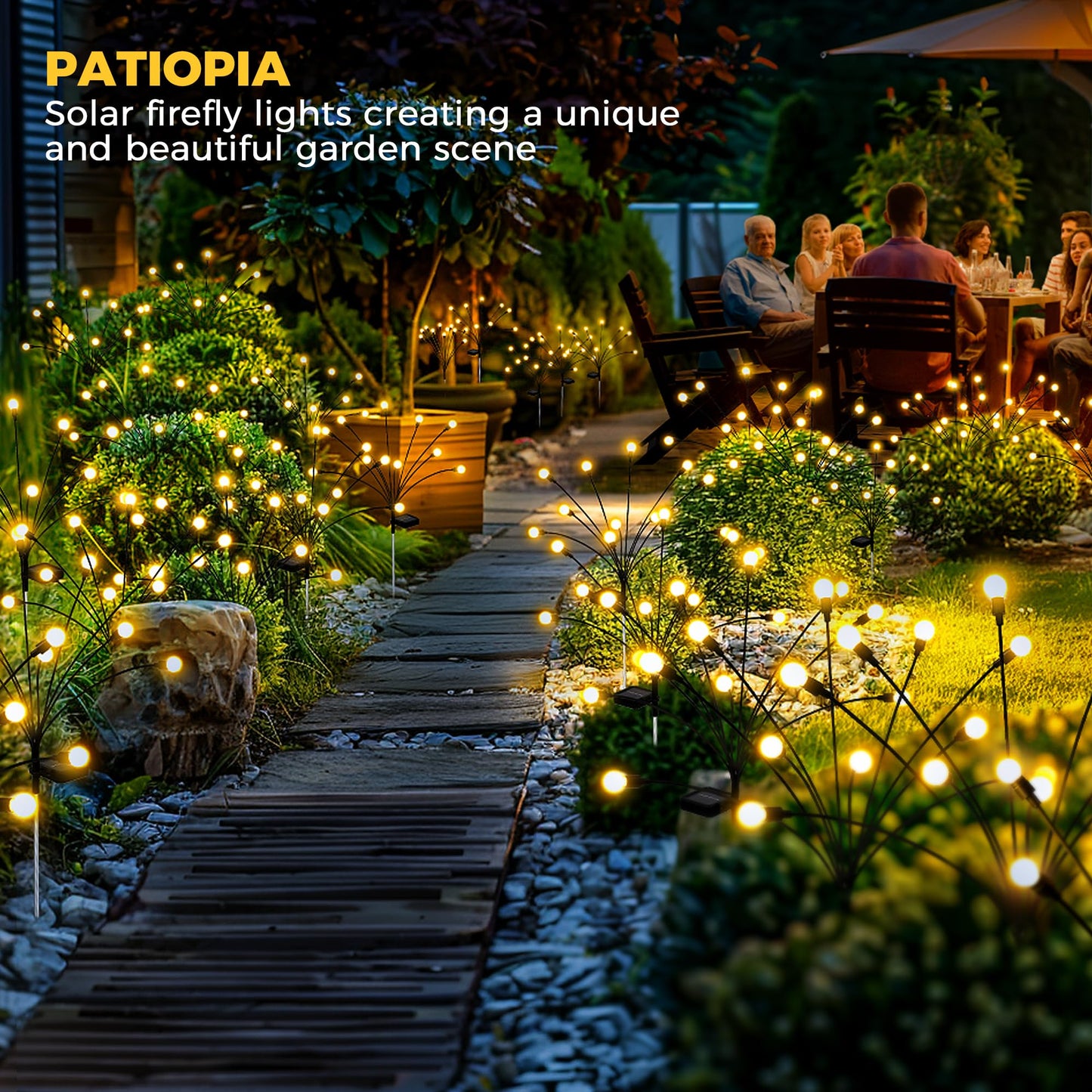 PATIOPIA Solar Lights Outdoor Garden, 20 LED Firefly Outdoor Garden Lights Waterproof, Solar Powered Swaying Light for Pathway, Yard, Patio Decoration (2 Pack,Warm White)