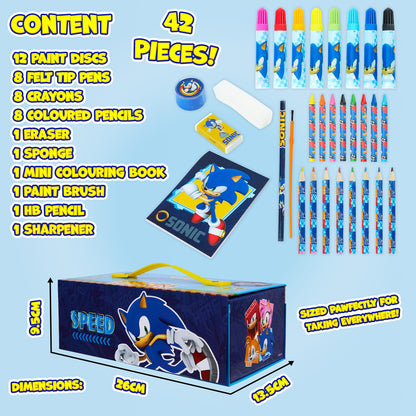 Sonic The Hedgehog Art Set for Girls Boys Colouring Sets for Children 40 Plus Pieces Travel Set Carrying Handle Painting Sets for Children Art Supplies Gifts for Boys