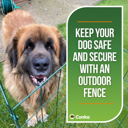 Conka Pets – Outdoor Dog Fence – Wire Garden Barrier for Medium and Large Dogs – 1 Metre High – 10cmx12cm Mesh Stops Dogs from Jumping - Portable, Lightweight and Foldable - Covers 10ft/3 Metre Gap