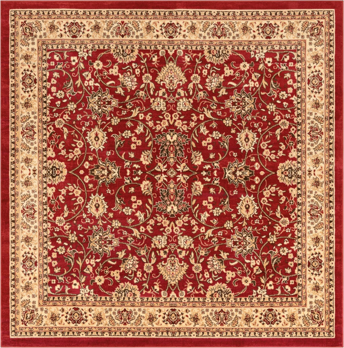 Rugs.com - Yasmin Rug – 8 Ft Square Burgundy Traditional Area Rug – Stain-Resistant, Easy-Clean, Perfect for Living Rooms and Dining Areas